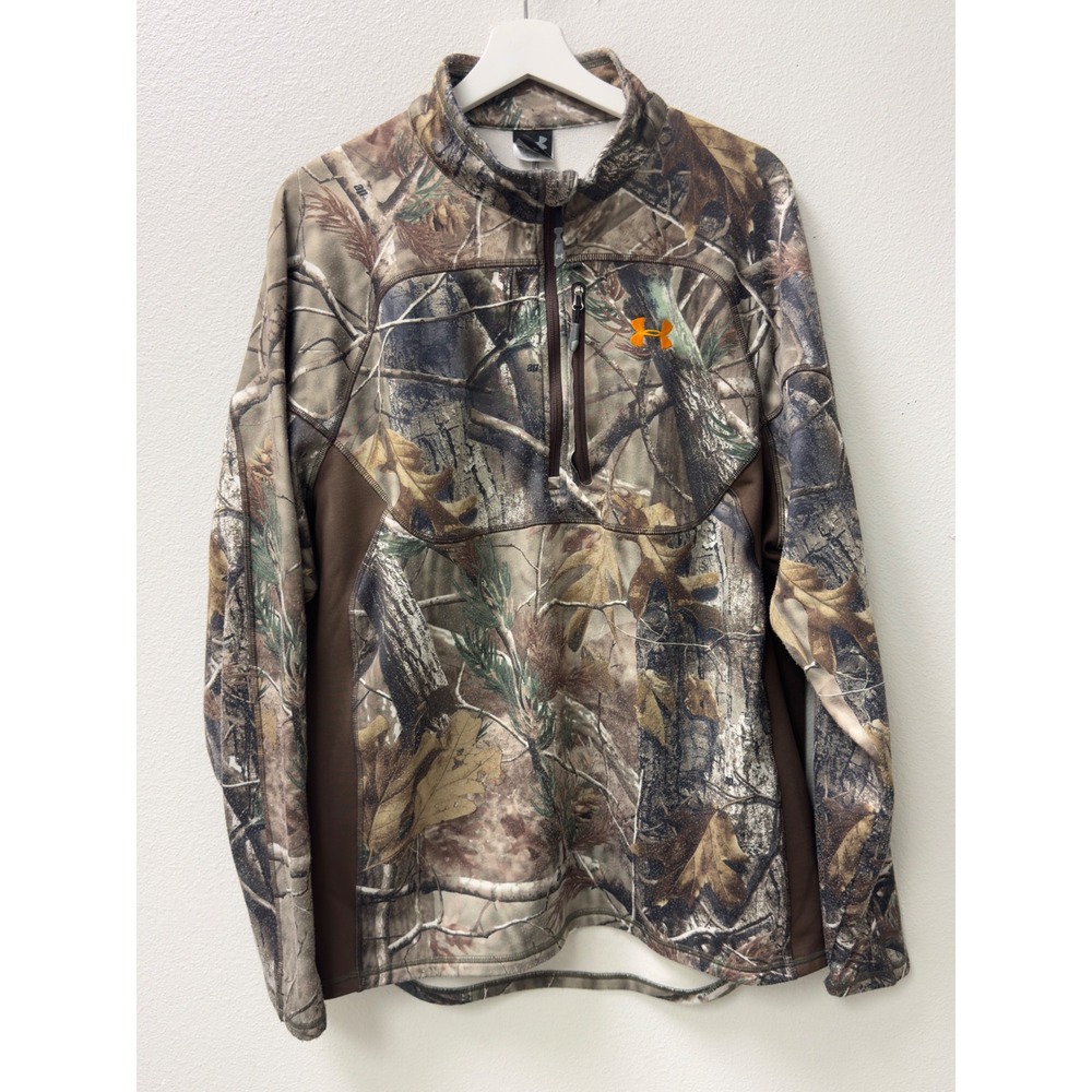 Under Armour Camo Quarter Zip Pullover Mens XL Brown Fleece Hunting